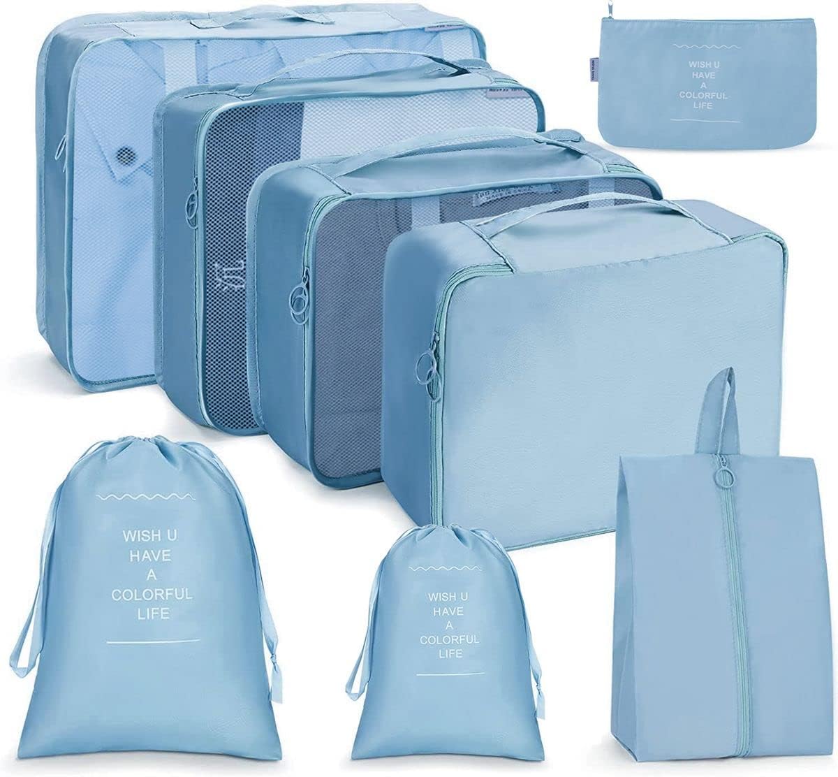 8-Piece Travel Bag in Suitcase, Travel Luggage, Foldable Clothes Bags, Clothes Packing Cube, Travel Luggage Organiser, Waterproof Shoe Bag, Clothes Bags, Organiser with Shoe Bag - Image 2
