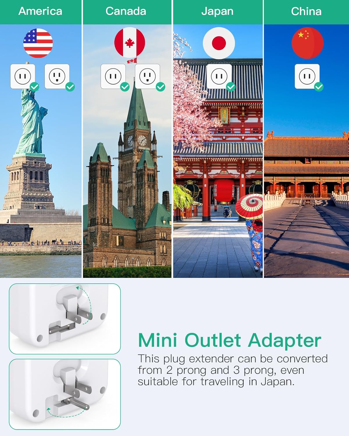 Cruise Ship Essentials, Cruise Power Strip with Foldable Plug, Travel Essentials with USB C, Outlet Extender No Surge Protector, Multi Plug Wall Outlet with 3 Outlets,Outlet Adapter Japan Plug Adapter - Image 3
