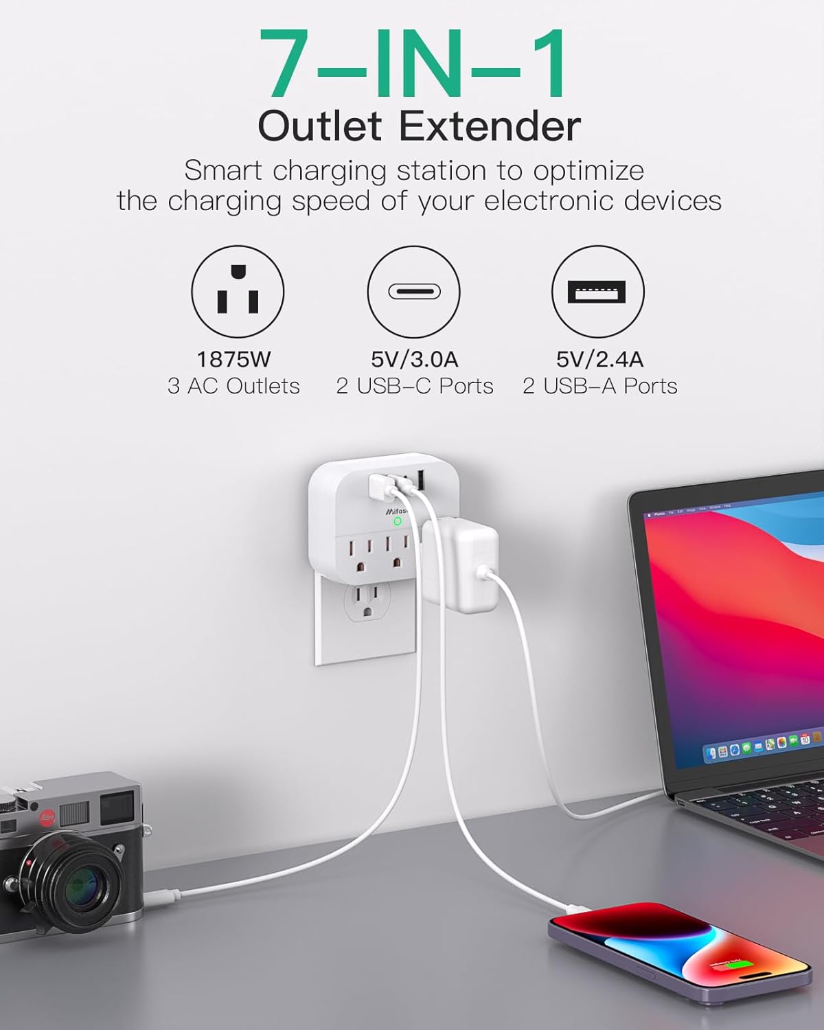 Cruise Ship Essentials, Cruise Power Strip with Foldable Plug, Travel Essentials with USB C, Outlet Extender No Surge Protector, Multi Plug Wall Outlet with 3 Outlets,Outlet Adapter Japan Plug Adapter - Image 4