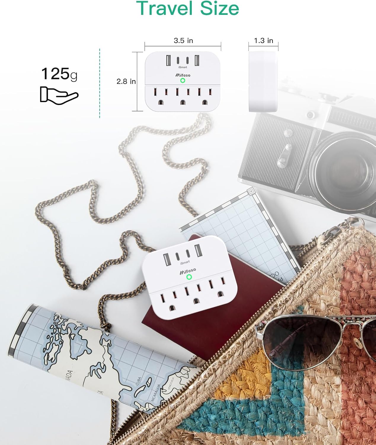 Cruise Ship Essentials, Cruise Power Strip with Foldable Plug, Travel Essentials with USB C, Outlet Extender No Surge Protector, Multi Plug Wall Outlet with 3 Outlets,Outlet Adapter Japan Plug Adapter - Image 6