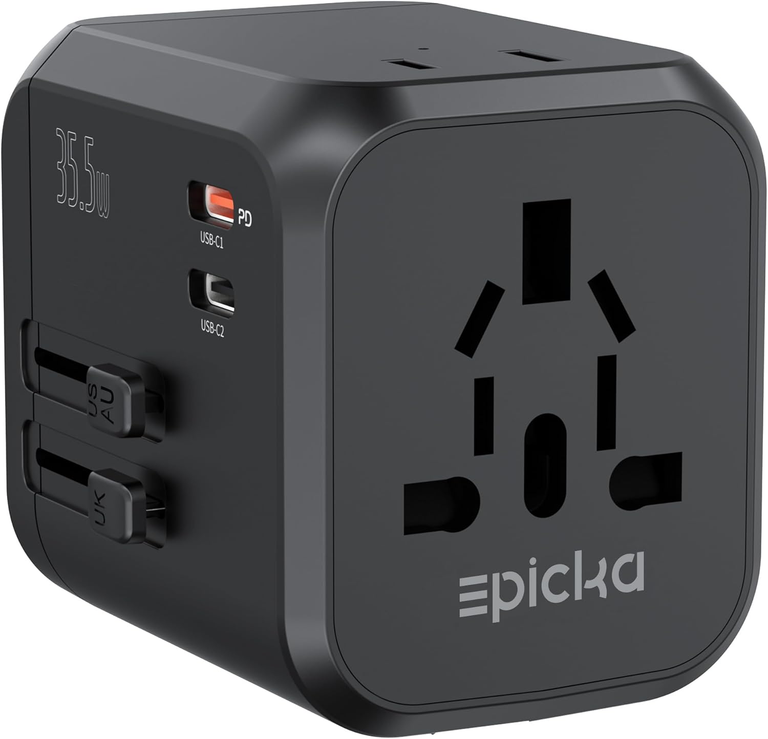 EPICKA Universal Travel Adapter, International Plug Adapter with Dual AC Outlet, 2 USB-C 35W PD Fast Charging & 3 USB-A, All in One Worldwide Wall Charger (TA-205, Black)