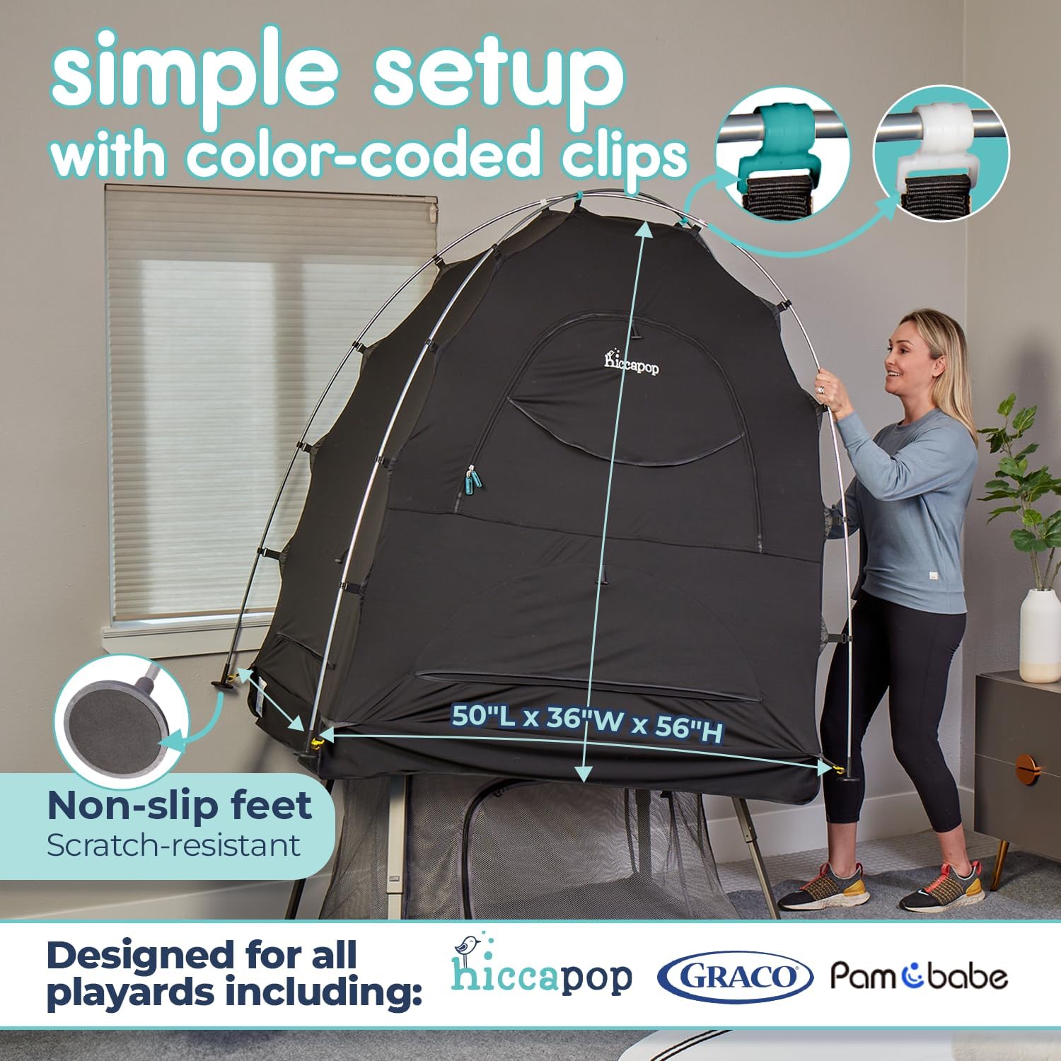 hiccapop Blackout Tent for Pack and Play, Patented Portable Crib Tent, Blackout Canopy Crib Cover, Sleep Pod for Kids, Pack and Play Tent, Black - Image 5