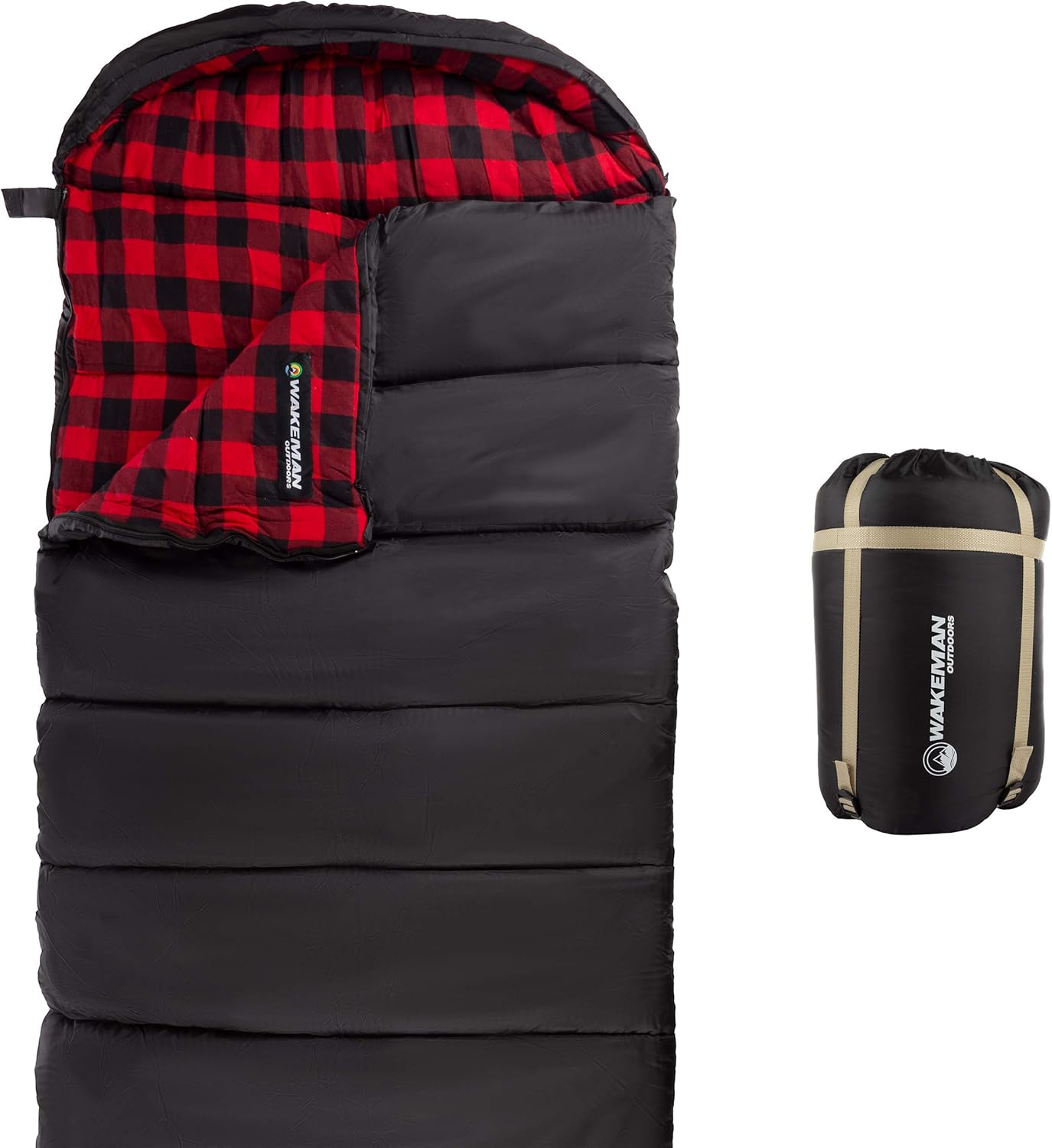 Sleeping Bag - 32F Comfort Rated 3-Season Envelope-Style Sleep Bag with Hood for Backpacking, Hiking, and Camping by Wakeman